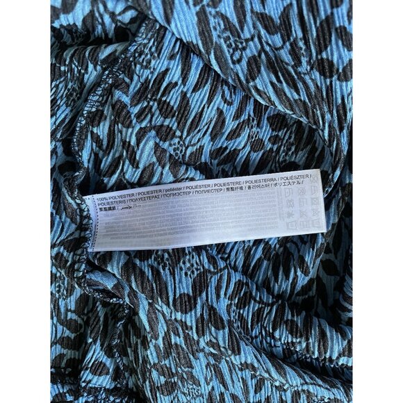 MANGO Textured Floral Pattern Sheer Mini Dress Blue Black V-Neck Dress Size M - Picture 10 of 10